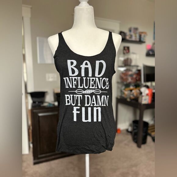 Bad Influence But Dam Fun Graphic Black Tank Top Size Small - Picture 1 of 4